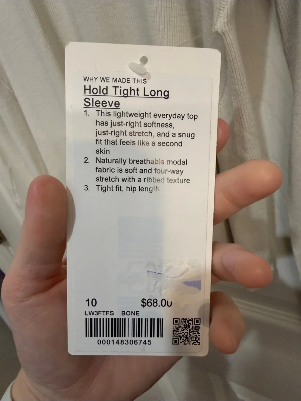 338. Lululemon Hold Tight Long-Sleeve Shirt Bone size 10 NWT modal